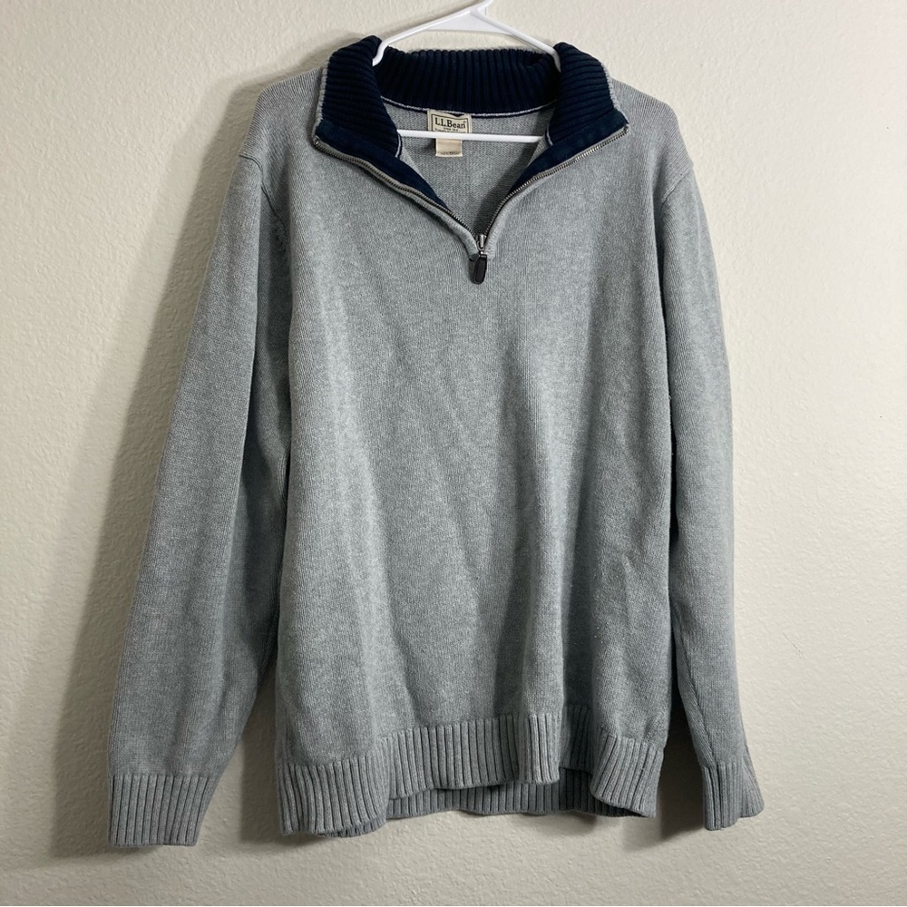L.L. Bean QuarterZip Sweater - Gray - Large Tall